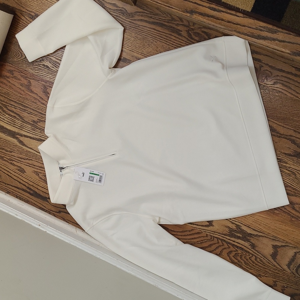 Mens Puma Cloudspun Off-White Quarter Zip-Up Pullover size Lg